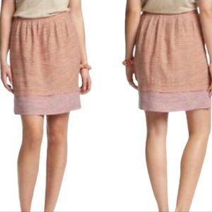 NWT LOFT 100% Linen Red Pink Striped Pleated Skirt Pockets